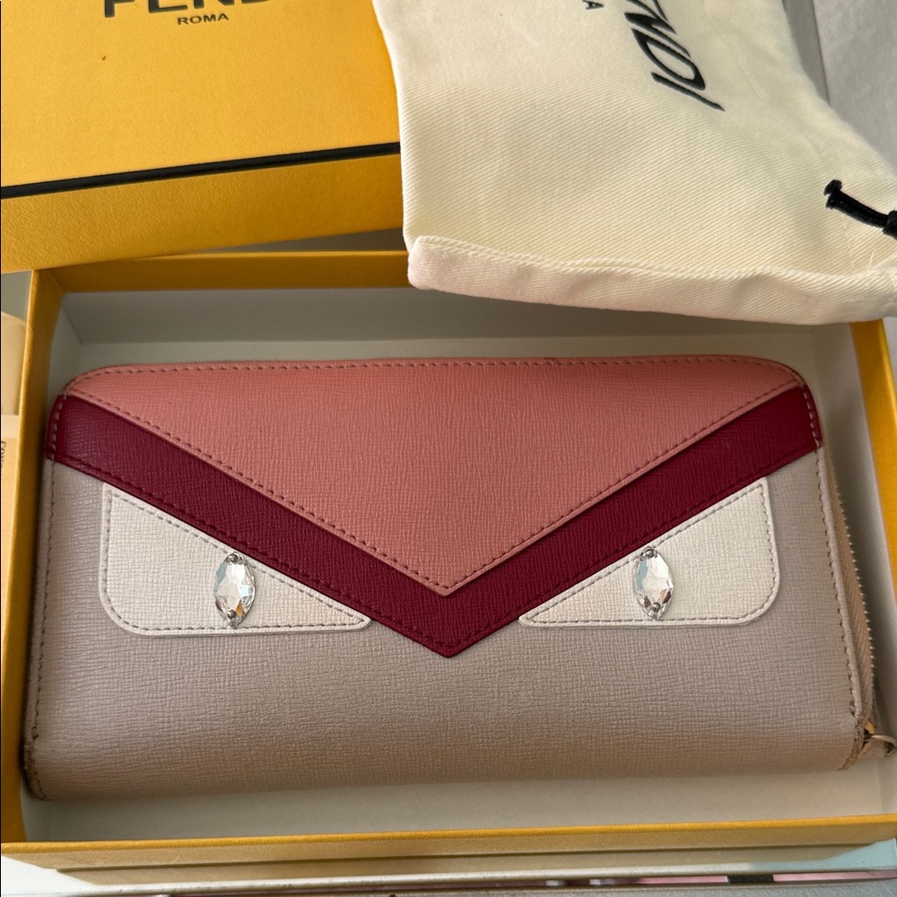 Fendi Monster Eyes Zip Around Wallet